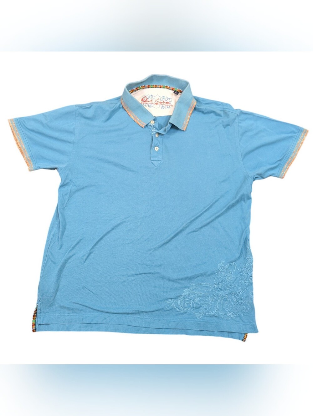 Robert Graham Men's Embroidered Paisley Polo Shirt Sleeve Shirt XL Y2K Preppy